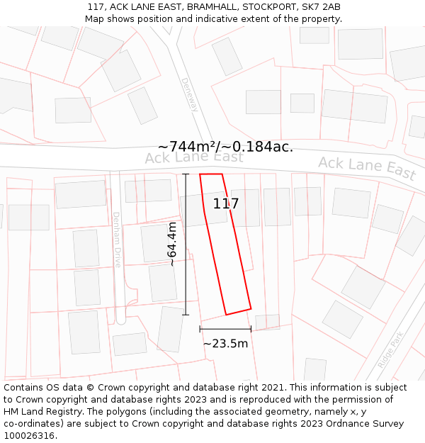 117, ACK LANE EAST, BRAMHALL, STOCKPORT, SK7 2AB: Plot and title map