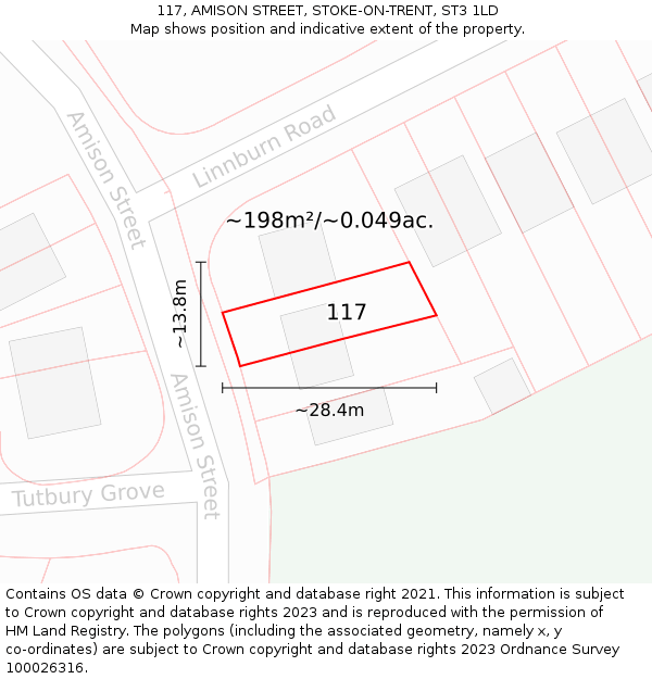 117, AMISON STREET, STOKE-ON-TRENT, ST3 1LD: Plot and title map