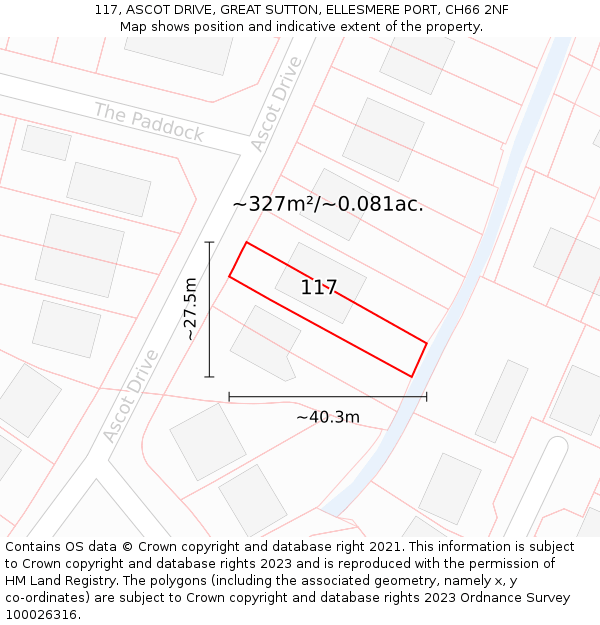 117, ASCOT DRIVE, GREAT SUTTON, ELLESMERE PORT, CH66 2NF: Plot and title map