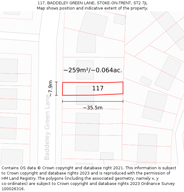 117, BADDELEY GREEN LANE, STOKE-ON-TRENT, ST2 7JL: Plot and title map