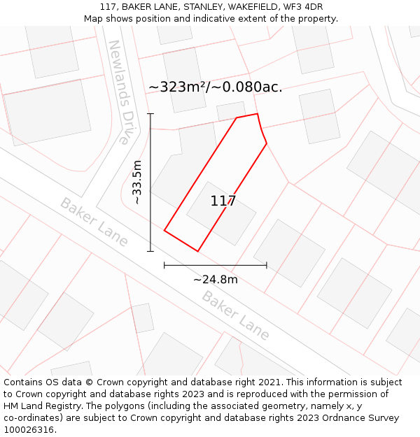 117, BAKER LANE, STANLEY, WAKEFIELD, WF3 4DR: Plot and title map