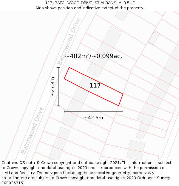 117, BATCHWOOD DRIVE, ST ALBANS, AL3 5UE: Plot and title map