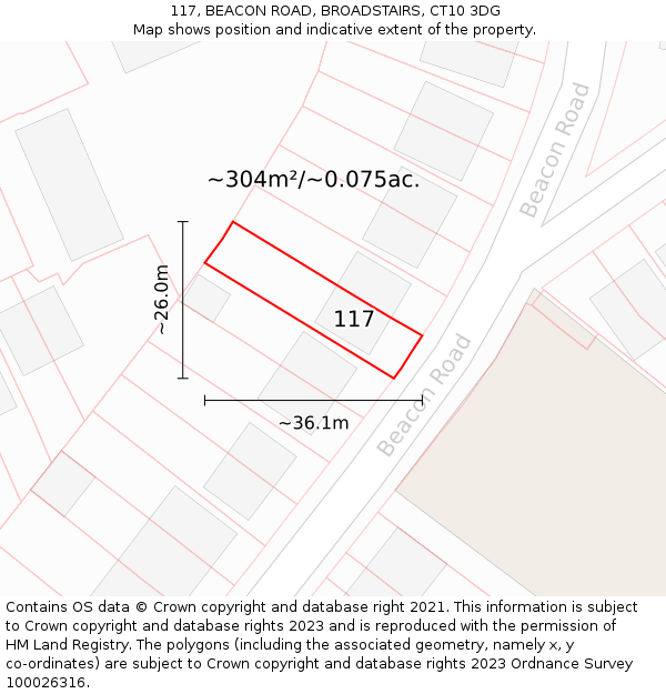 117, BEACON ROAD, BROADSTAIRS, CT10 3DG: Plot and title map