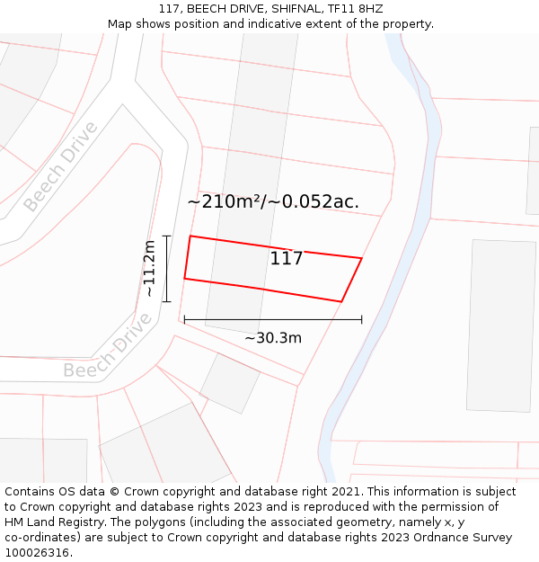 117, BEECH DRIVE, SHIFNAL, TF11 8HZ: Plot and title map