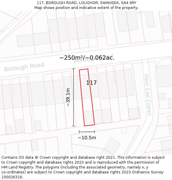 117, BOROUGH ROAD, LOUGHOR, SWANSEA, SA4 6RY: Plot and title map