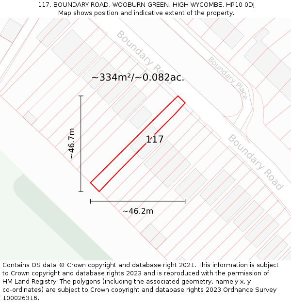 117, BOUNDARY ROAD, WOOBURN GREEN, HIGH WYCOMBE, HP10 0DJ: Plot and title map