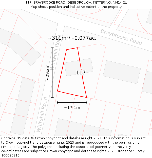 117, BRAYBROOKE ROAD, DESBOROUGH, KETTERING, NN14 2LJ: Plot and title map