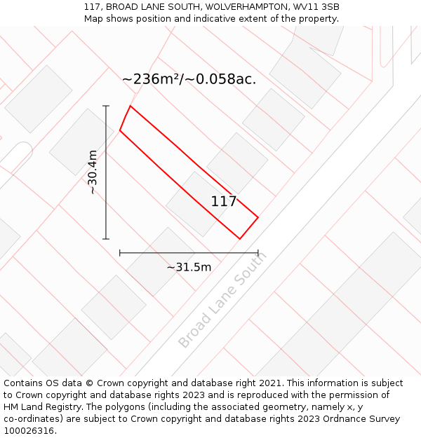 117, BROAD LANE SOUTH, WOLVERHAMPTON, WV11 3SB: Plot and title map