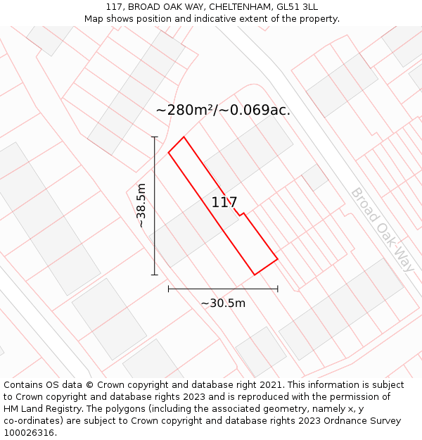 117, BROAD OAK WAY, CHELTENHAM, GL51 3LL: Plot and title map