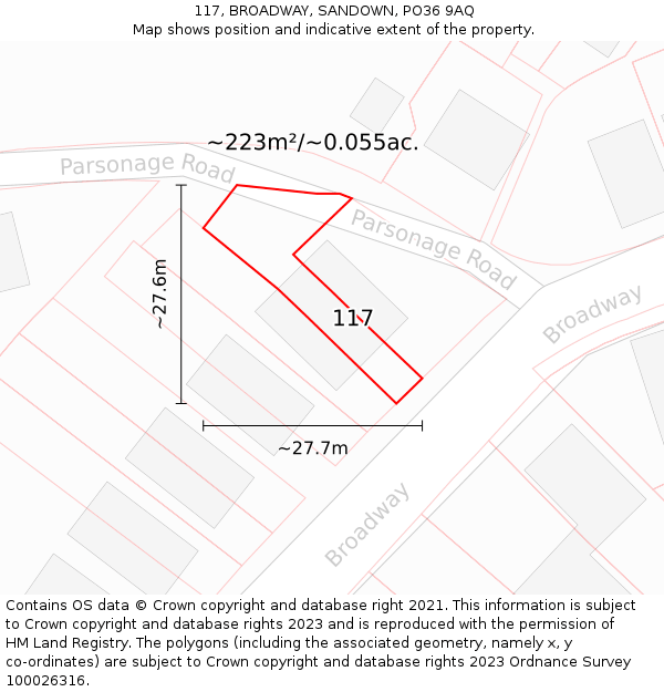 117, BROADWAY, SANDOWN, PO36 9AQ: Plot and title map