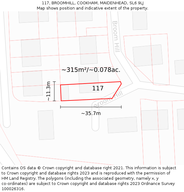 117, BROOMHILL, COOKHAM, MAIDENHEAD, SL6 9LJ: Plot and title map