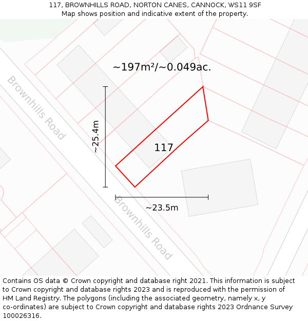 117, BROWNHILLS ROAD, NORTON CANES, CANNOCK, WS11 9SF: Plot and title map