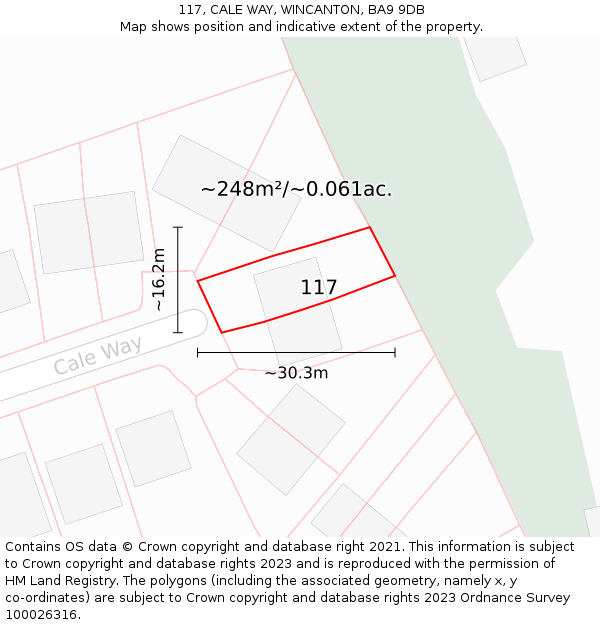 117, CALE WAY, WINCANTON, BA9 9DB: Plot and title map