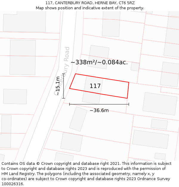 117, CANTERBURY ROAD, HERNE BAY, CT6 5RZ: Plot and title map