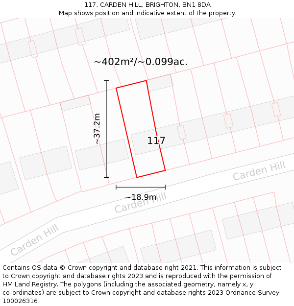 117, CARDEN HILL, BRIGHTON, BN1 8DA: Plot and title map