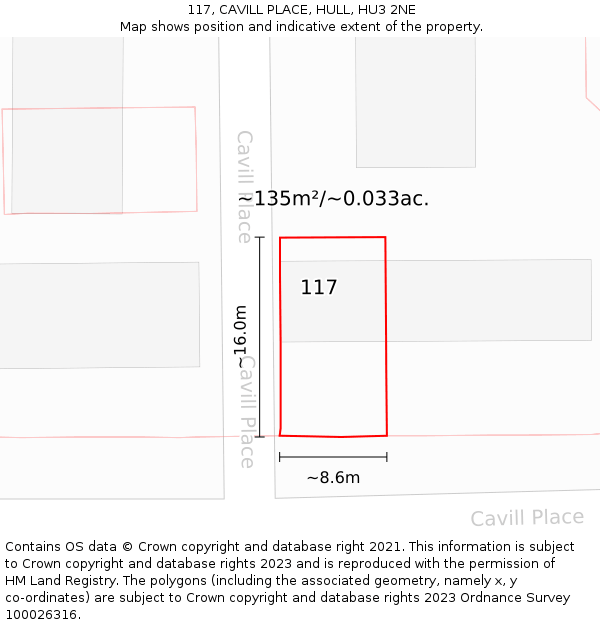 117, CAVILL PLACE, HULL, HU3 2NE: Plot and title map