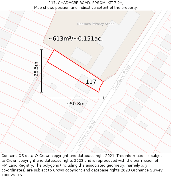 117, CHADACRE ROAD, EPSOM, KT17 2HJ: Plot and title map