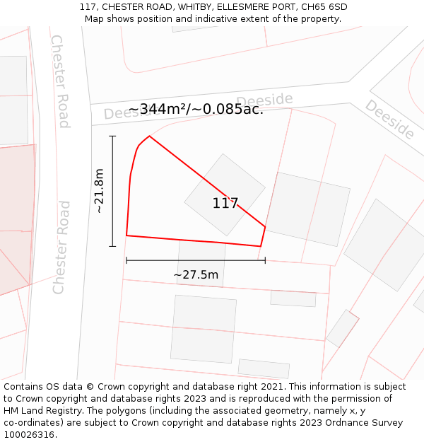 117, CHESTER ROAD, WHITBY, ELLESMERE PORT, CH65 6SD: Plot and title map