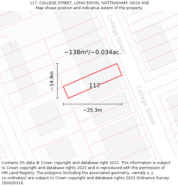 117, COLLEGE STREET, LONG EATON, NOTTINGHAM, NG10 4GE: Plot and title map