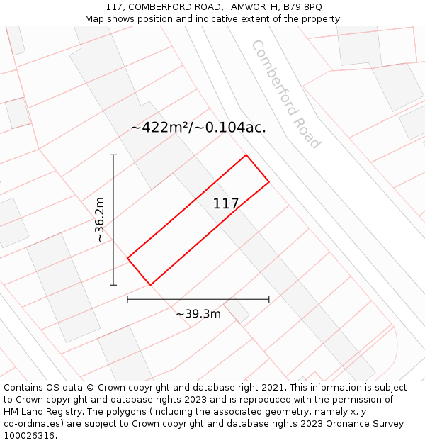 117, COMBERFORD ROAD, TAMWORTH, B79 8PQ: Plot and title map