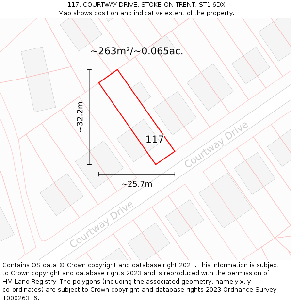 117, COURTWAY DRIVE, STOKE-ON-TRENT, ST1 6DX: Plot and title map