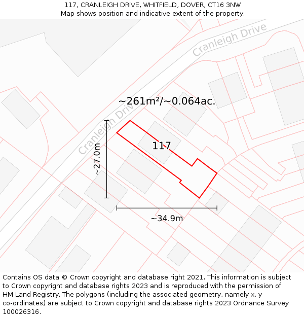 117, CRANLEIGH DRIVE, WHITFIELD, DOVER, CT16 3NW: Plot and title map
