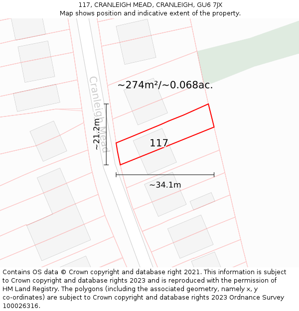 117, CRANLEIGH MEAD, CRANLEIGH, GU6 7JX: Plot and title map