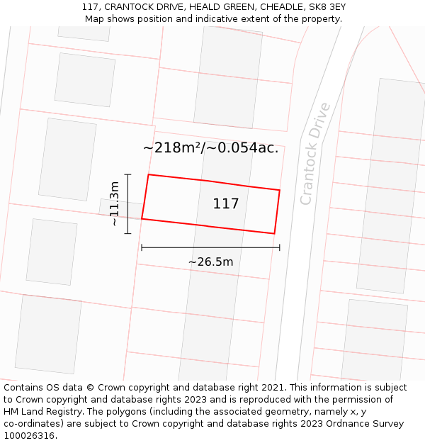 117, CRANTOCK DRIVE, HEALD GREEN, CHEADLE, SK8 3EY: Plot and title map