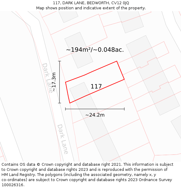 117, DARK LANE, BEDWORTH, CV12 0JQ: Plot and title map