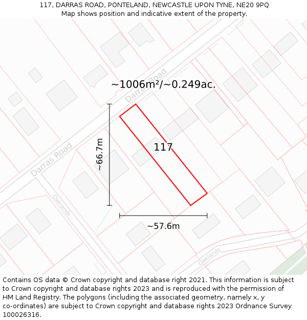 117, DARRAS ROAD, PONTELAND, NEWCASTLE UPON TYNE, NE20 9PQ: Plot and title map