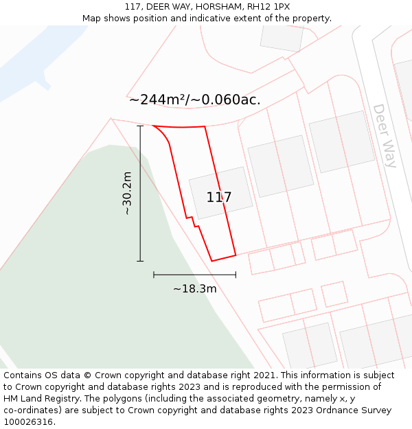 117, DEER WAY, HORSHAM, RH12 1PX: Plot and title map