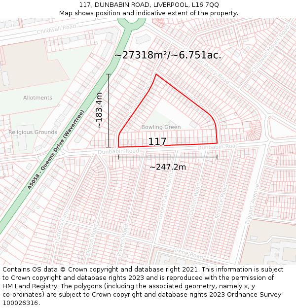 117, DUNBABIN ROAD, LIVERPOOL, L16 7QQ: Plot and title map