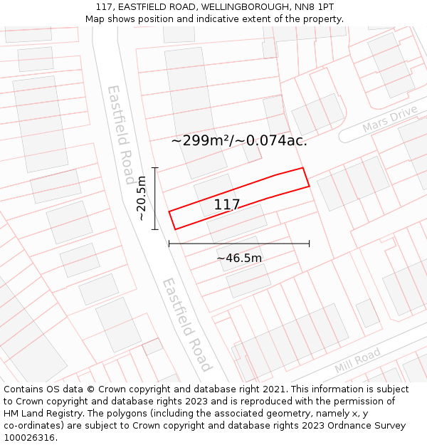 117, EASTFIELD ROAD, WELLINGBOROUGH, NN8 1PT: Plot and title map