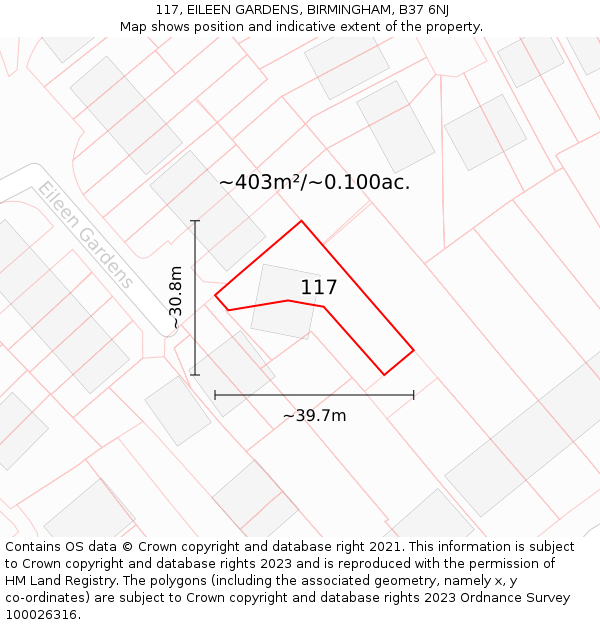 117, EILEEN GARDENS, BIRMINGHAM, B37 6NJ: Plot and title map