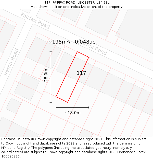 117, FAIRFAX ROAD, LEICESTER, LE4 9EL: Plot and title map