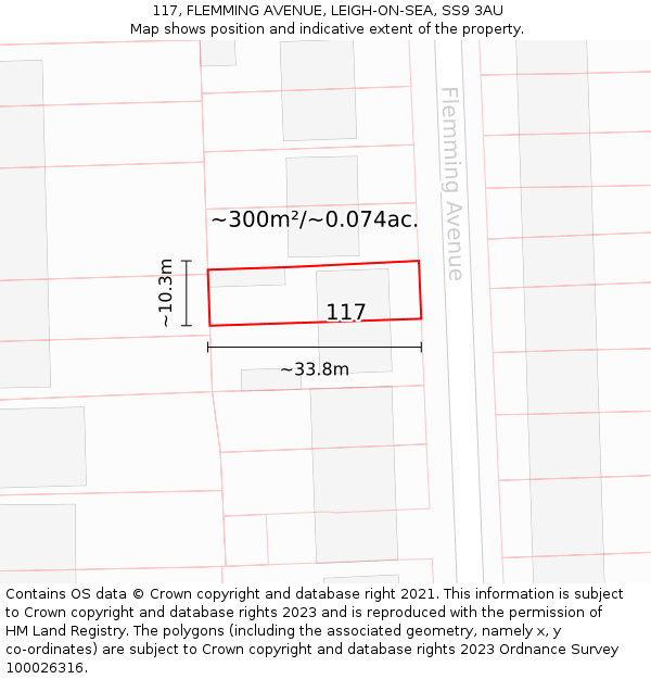 117, FLEMMING AVENUE, LEIGH-ON-SEA, SS9 3AU: Plot and title map