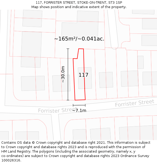 117, FORRISTER STREET, STOKE-ON-TRENT, ST3 1SP: Plot and title map