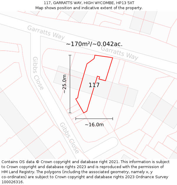 117, GARRATTS WAY, HIGH WYCOMBE, HP13 5XT: Plot and title map