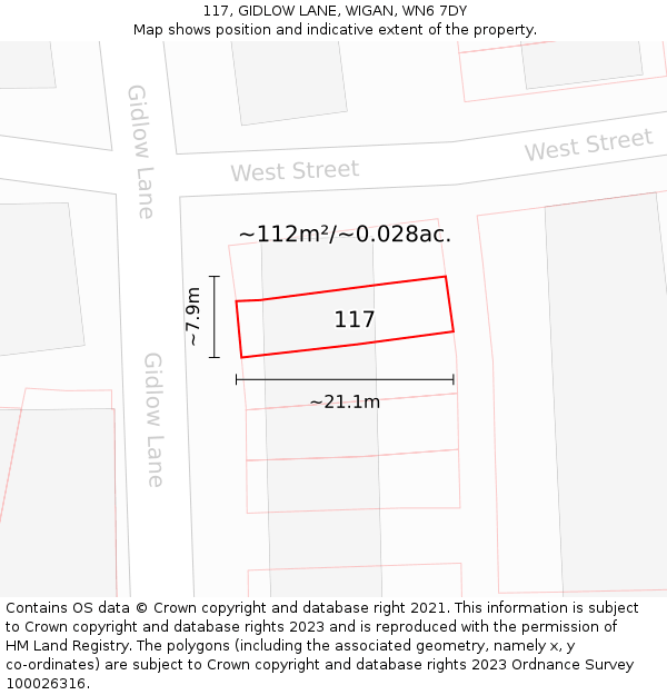 117, GIDLOW LANE, WIGAN, WN6 7DY: Plot and title map