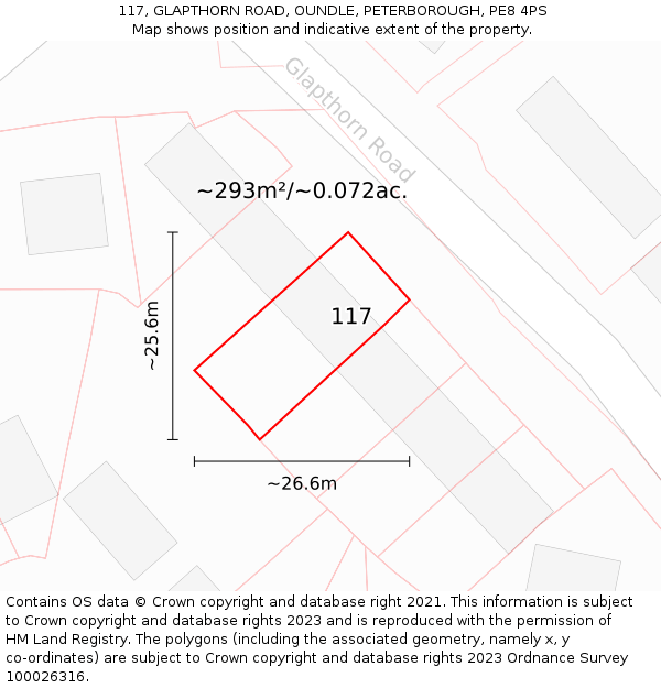 117, GLAPTHORN ROAD, OUNDLE, PETERBOROUGH, PE8 4PS: Plot and title map