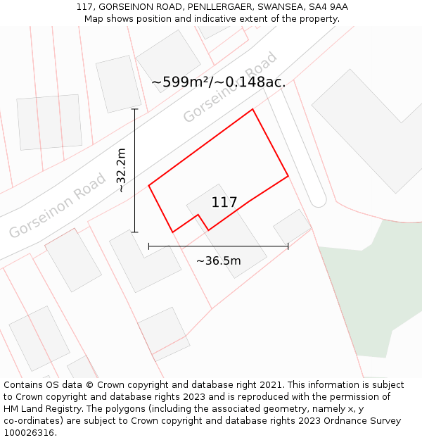 117, GORSEINON ROAD, PENLLERGAER, SWANSEA, SA4 9AA: Plot and title map