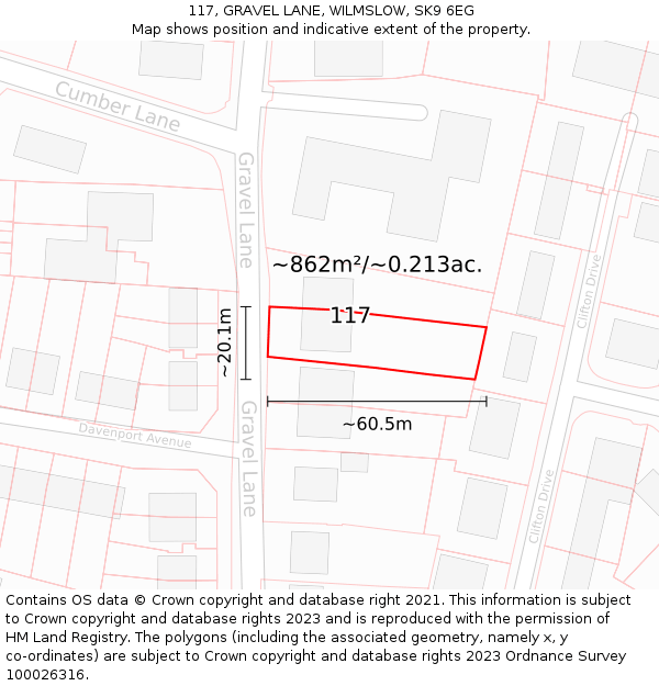 117, GRAVEL LANE, WILMSLOW, SK9 6EG: Plot and title map