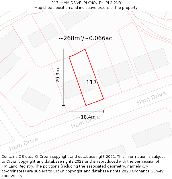 117, HAM DRIVE, PLYMOUTH, PL2 2NR: Plot and title map