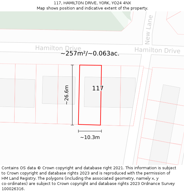 117, HAMILTON DRIVE, YORK, YO24 4NX: Plot and title map