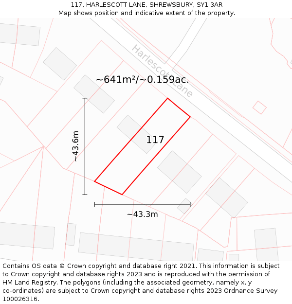 117, HARLESCOTT LANE, SHREWSBURY, SY1 3AR: Plot and title map