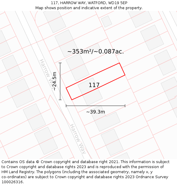 117, HARROW WAY, WATFORD, WD19 5EP: Plot and title map