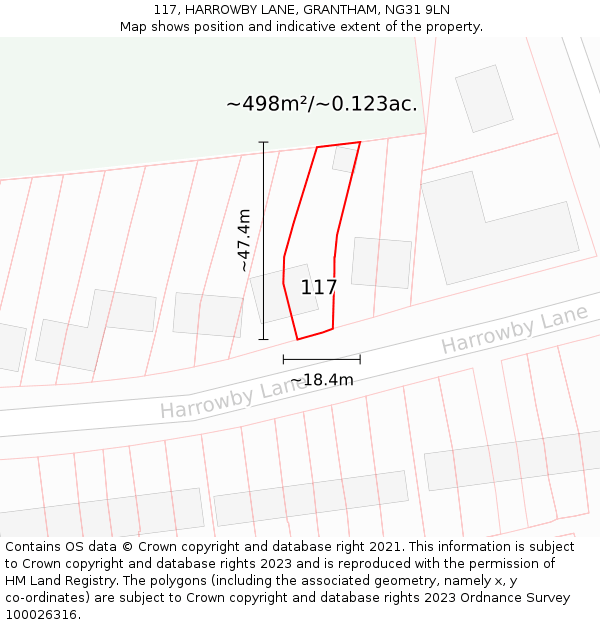 117, HARROWBY LANE, GRANTHAM, NG31 9LN: Plot and title map