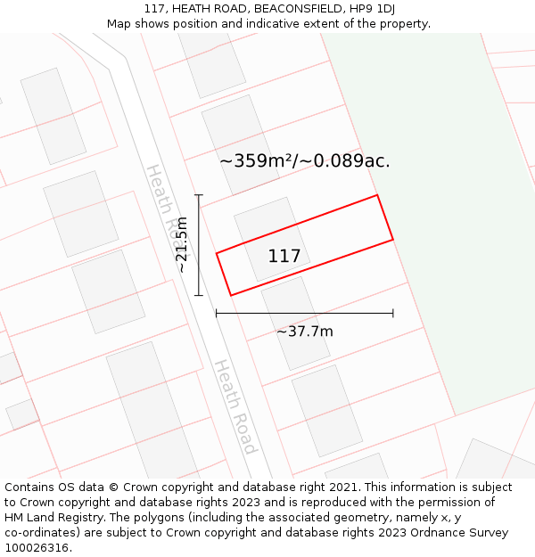 117, HEATH ROAD, BEACONSFIELD, HP9 1DJ: Plot and title map