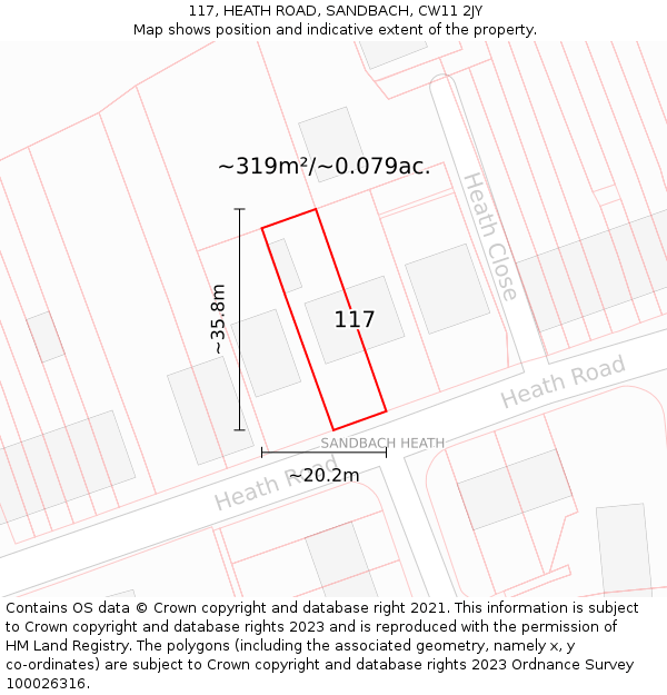 117, HEATH ROAD, SANDBACH, CW11 2JY: Plot and title map