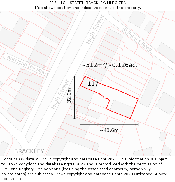 117, HIGH STREET, BRACKLEY, NN13 7BN: Plot and title map